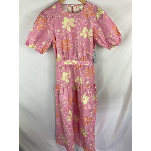 Melloday Floral Short Sleeve Open Back Midi Dress Pink Size Small - Picture 5 of 6